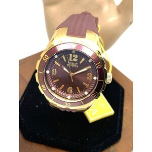 Invicta Women's Watch 17485 Angel Quartz Gold Tone Case Rubber Strap 38mm